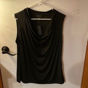 Black sleeveless scoop neck blouse